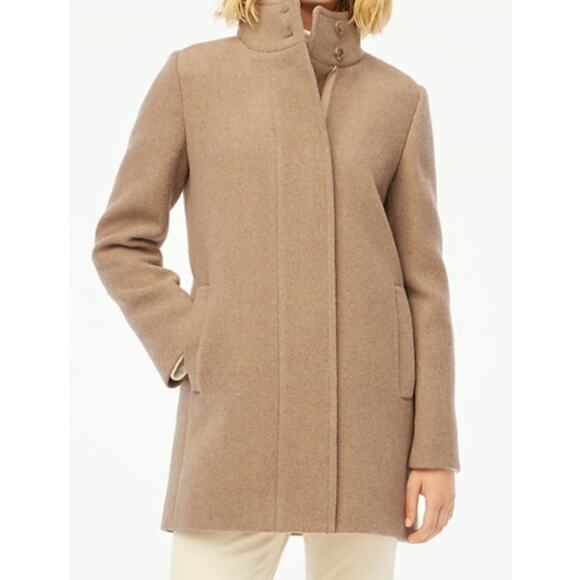 J.Crew Mercantile Tan Wool Long Sleeve Full Zip Turtleneck Coat Jacket Size 00P - Picture 1 of 5